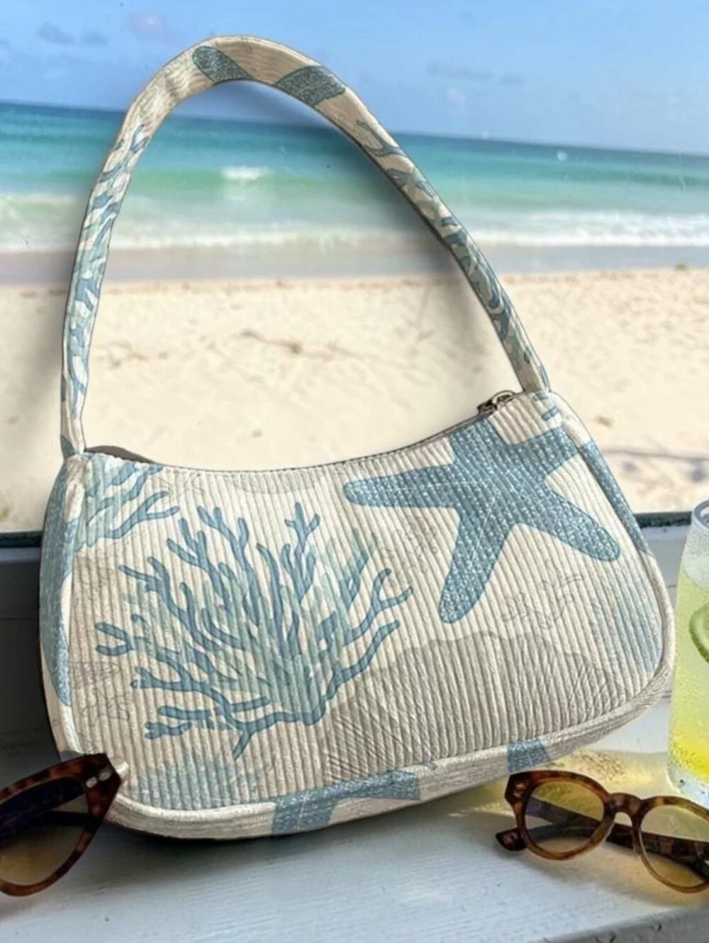 Coastal Starfish And Coral Corduroy Hobo Underarm Shoulder Bag